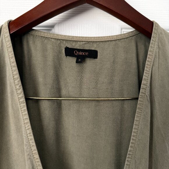 Quince Tencel Rib Knit Dark Olive Mini Flare Dress Small Boho Euro Parisian - Picture 2 of 8